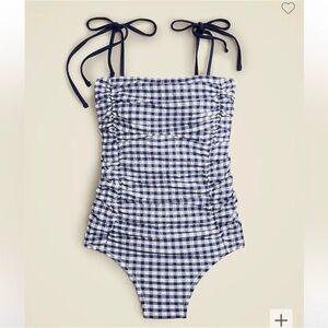 J. Crew Ruched Tie Shoulder Swimsuit in Gingham